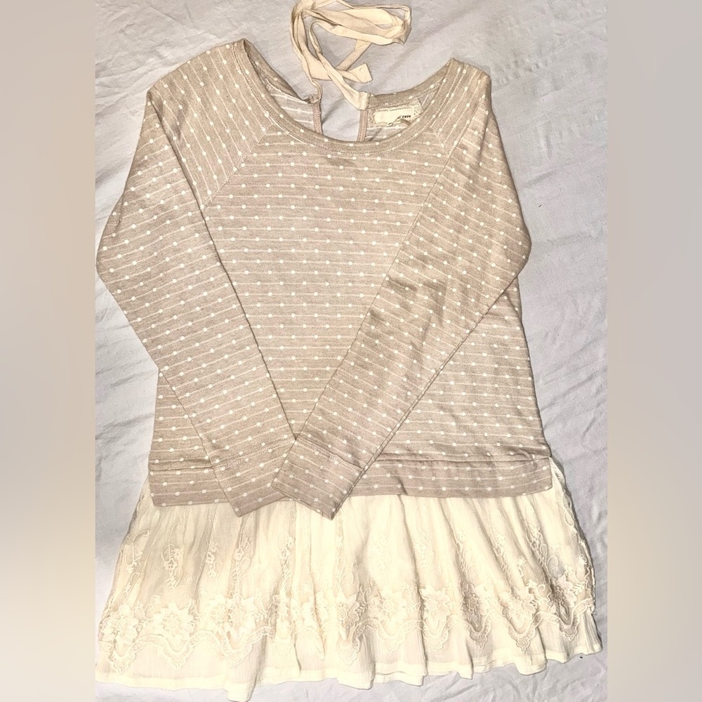 A'Reve Cream Polka Dot Knit Top